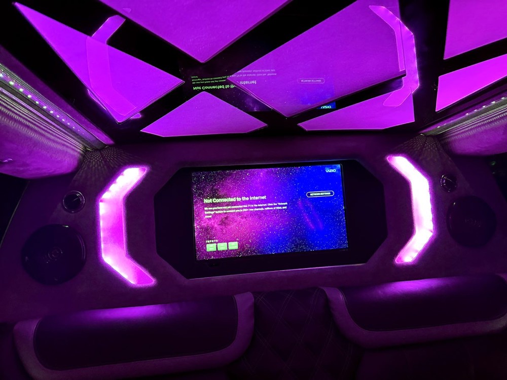 Apple TV screen inside the 2024 Escalade limousine