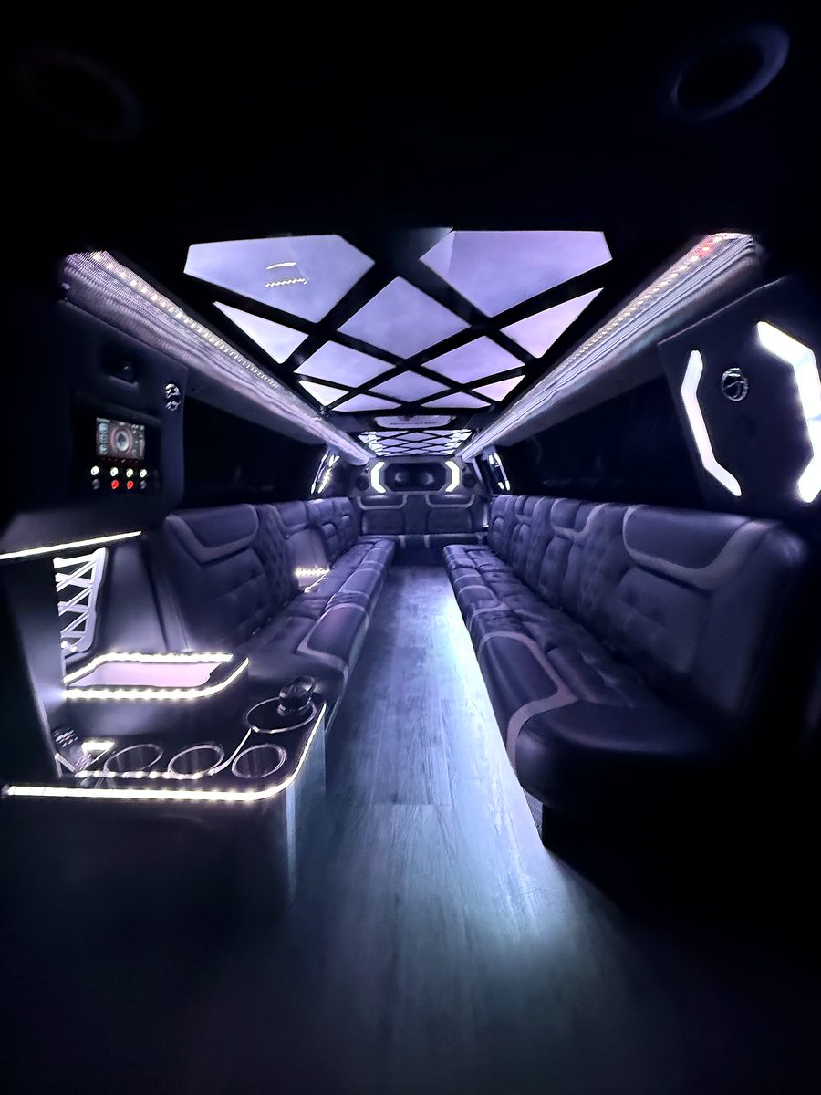 LED light-panel ceiling in the 2024 Escalade limousine